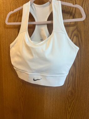 Nike White Racerback Sports Bra with Black Swoosh
